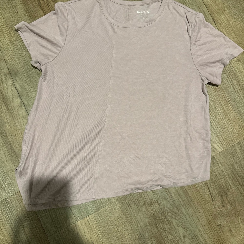 Athleta Womens Pink Ribbed Short Sleeve
Relaxed Fit Tee Size Small